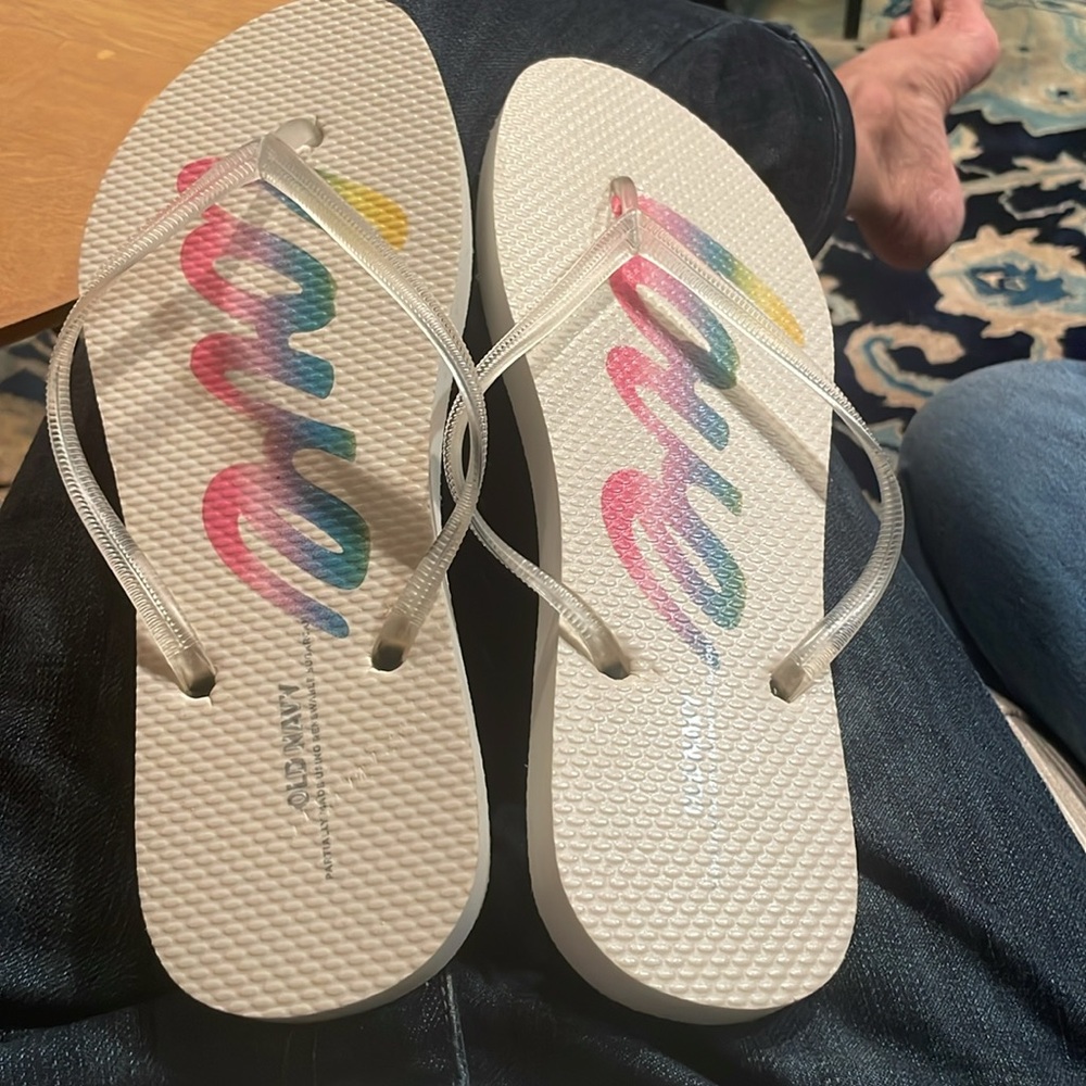 Old Navy White Sandals with Multicolor Design